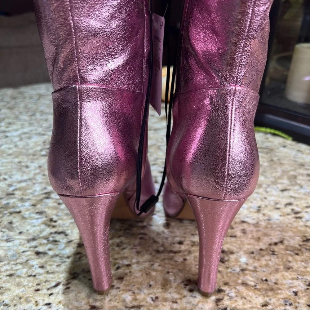 Brian Atwood x Express Metallic Over The Knee Heeled Boots 8.5